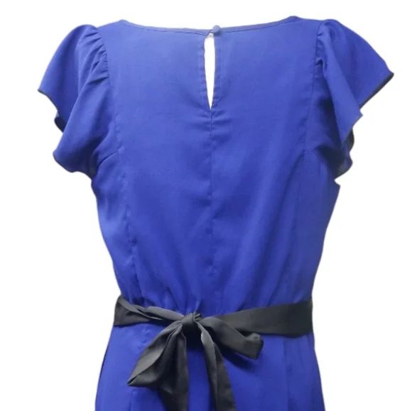 Express Blue Black Ruffle Tie Waist Dress - Picture 6 of 8